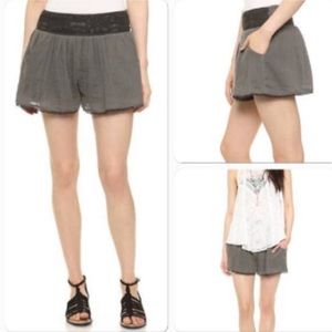 Free People Dark Olive Green Cotton Gauze Crochet Lace Lounge Flowy Shorts S